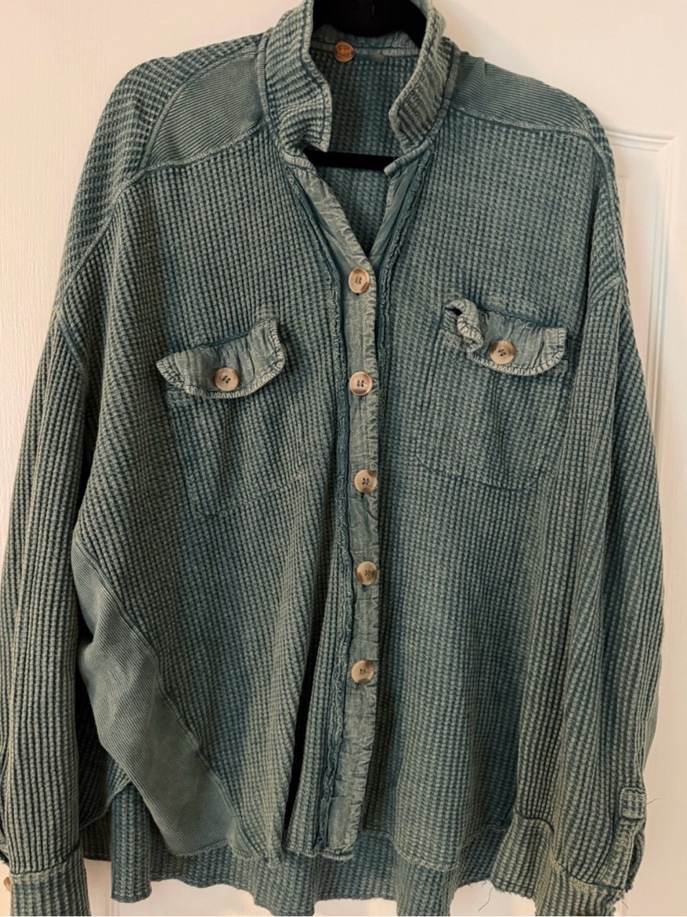 FP teal 100% cotton waffle knit “Scout” Shacket